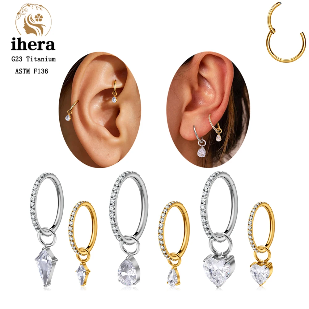 ASTM F136 Titan Birnenherz-Anhänger mit Zirkonia Knorpel Helix Ohrring 16G Klappbarer Clicker Hoop für Lobe Rook Conch Tragus Piercing Schmuck