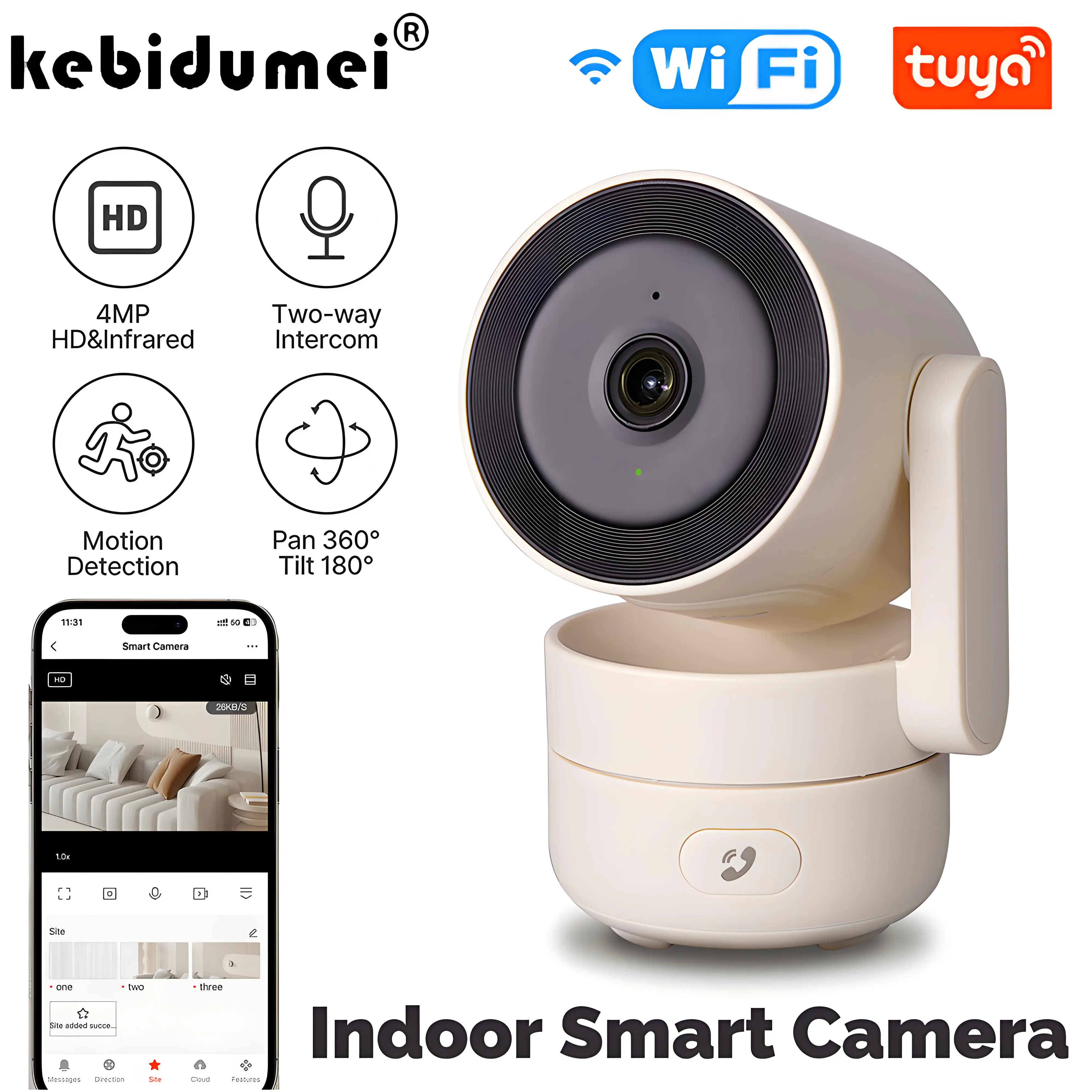 

Tuya WiFi Camera Indoor Pan/Tilt Smart Security 4MP HD Infrared Night Vision Motion Sound Detection Monitor Panoramic Patrol