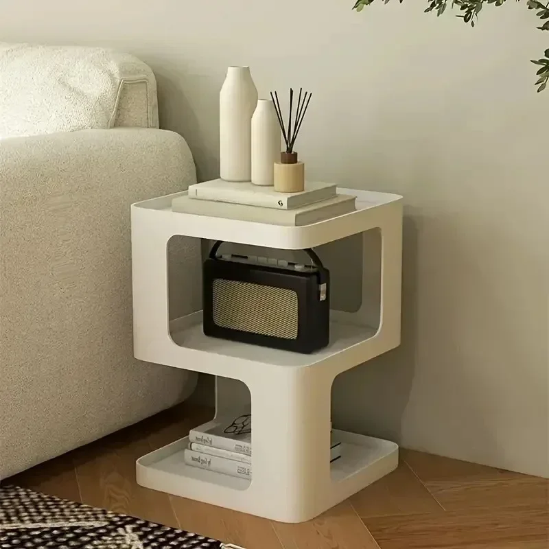 Modern Multifunctional Corner Side Table, White Indoor Coffee End Table for Living Room Bedroom, Home Furniture