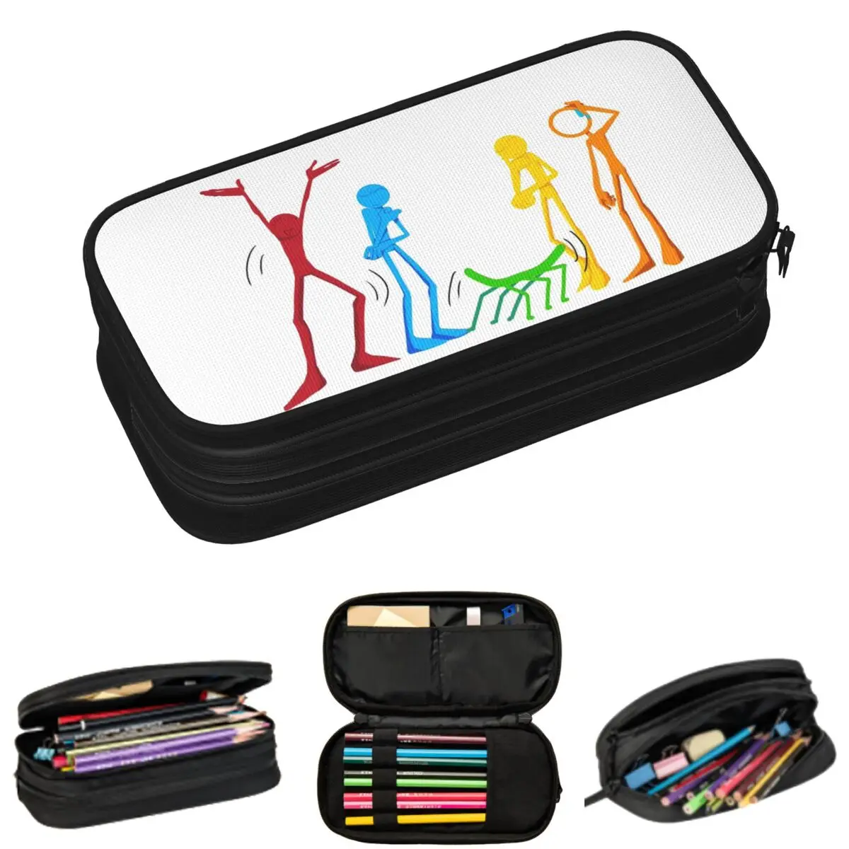 Alan Becker Five Stick Figures With Fire Mouse Pickaxe Pencil Cases for Student School Pen Box Pencil Bag Large Size Pencil Bag