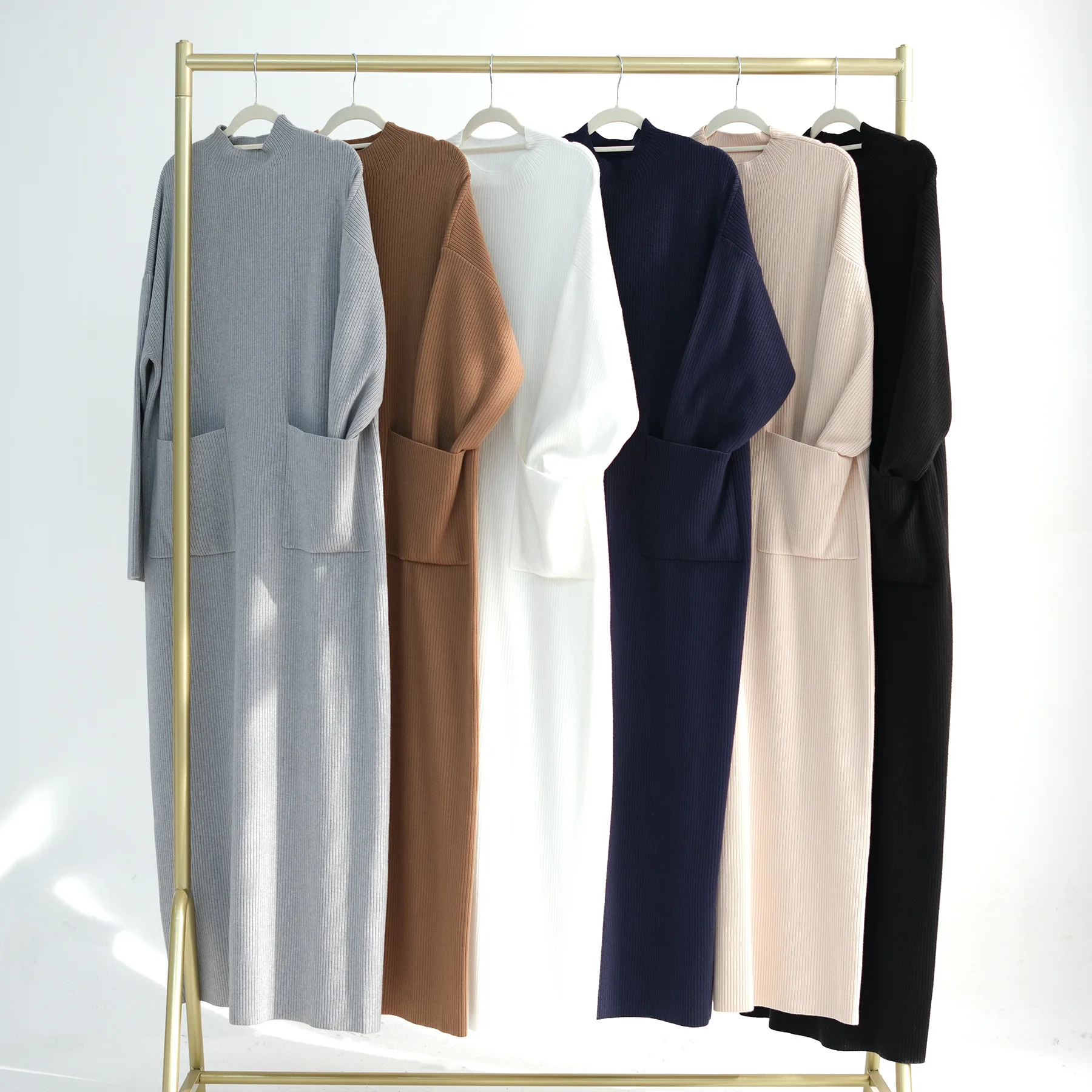 

Winter Knit Dress for Women Abaya Solid Pocket Thicken Muslim Jalabiya Ramadan Vestidos Largos Party Dresses Arab Long Robe 2025