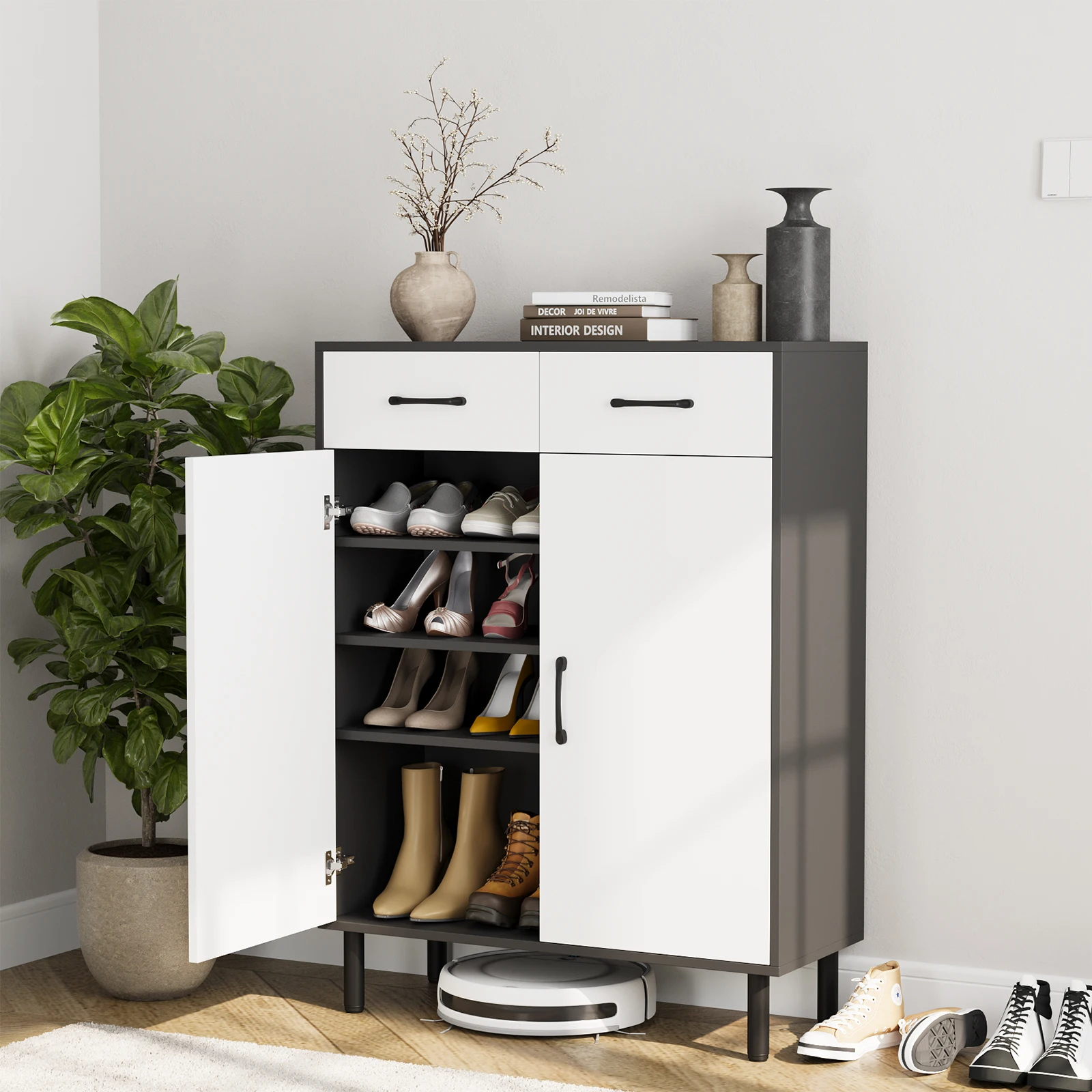 

VOWNER Shoe Cabinet with Doors, 5-Tier Shoe Rack Organizer with 2 Drawers