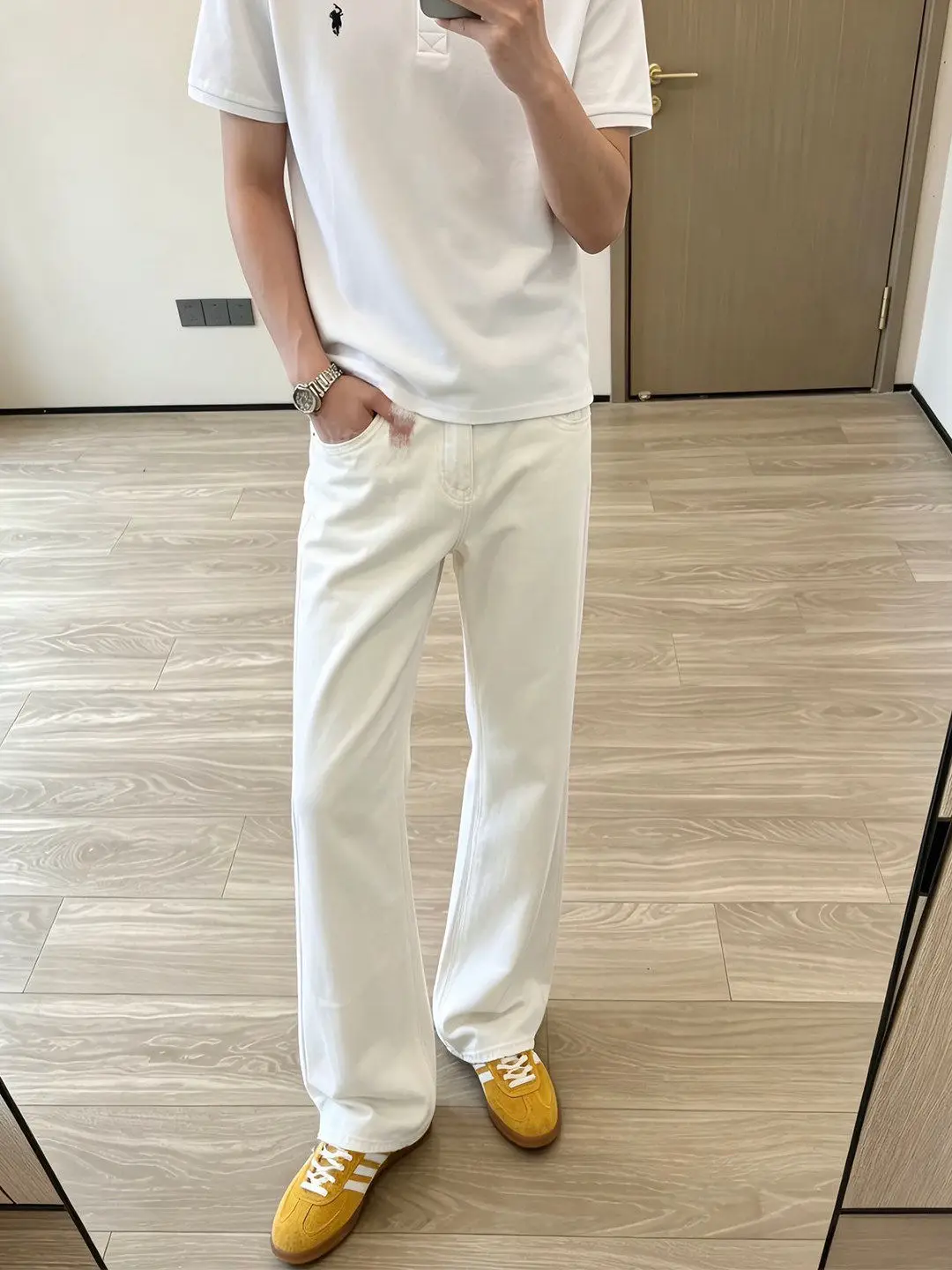 

White Cleanfit Jeans Men's Summer Micro Flared Slim Straight Teenagers Lift Knife Pants American Style Casual Straight Leg Jeans
