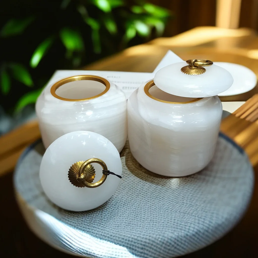 

Natural Jade Pull Ring Lid Pet Urn Large Capacity Moisture-Proof Sealing Jar Marble Tea Canister Love Pet Funeral Souvenirs