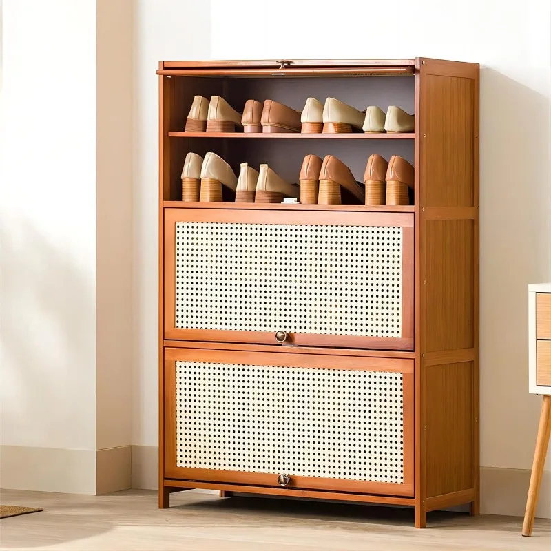 

Shoe Rack Organizer Cabinet-7Tier Bamboo Free Standing Shoe Storage Shelf with Flip-up Doors,for Closet,Hallway,Entryway,Bedroom