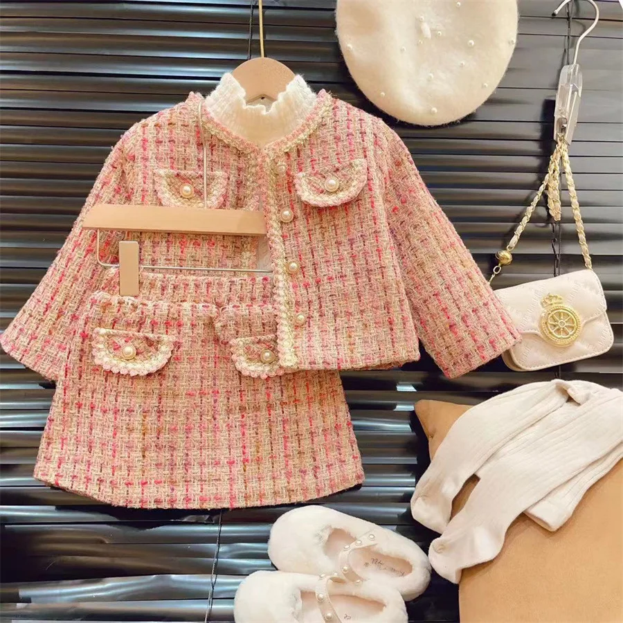 New girls' clothing fashion set Ocean Air 2024 new children's small fragrant wind two-piece autumn and winter cotton jacket set