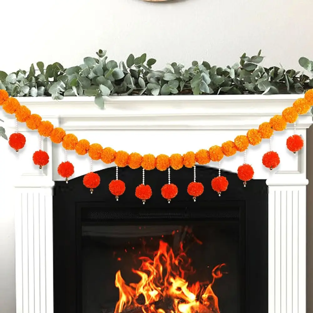 Artificial Marigold Garland Indian Style 135CM Fake Plant with Pearl Festival Ornament for Halloween Day of The Dead Christmas