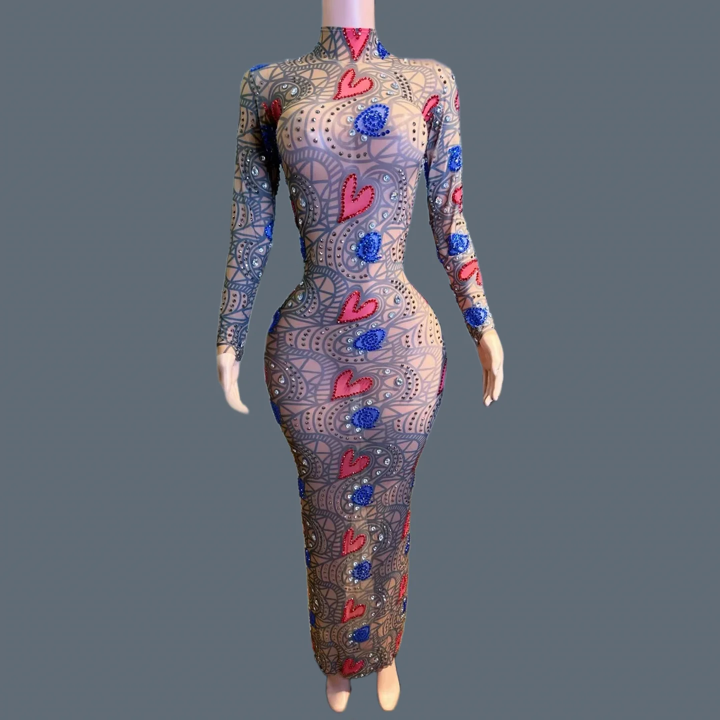 

Trendy Sexy Printing Bodycon Evening Dress for Women Nightclub Birthday Celebrate Party Sparkly Rhinestone Long Dresses Qingren