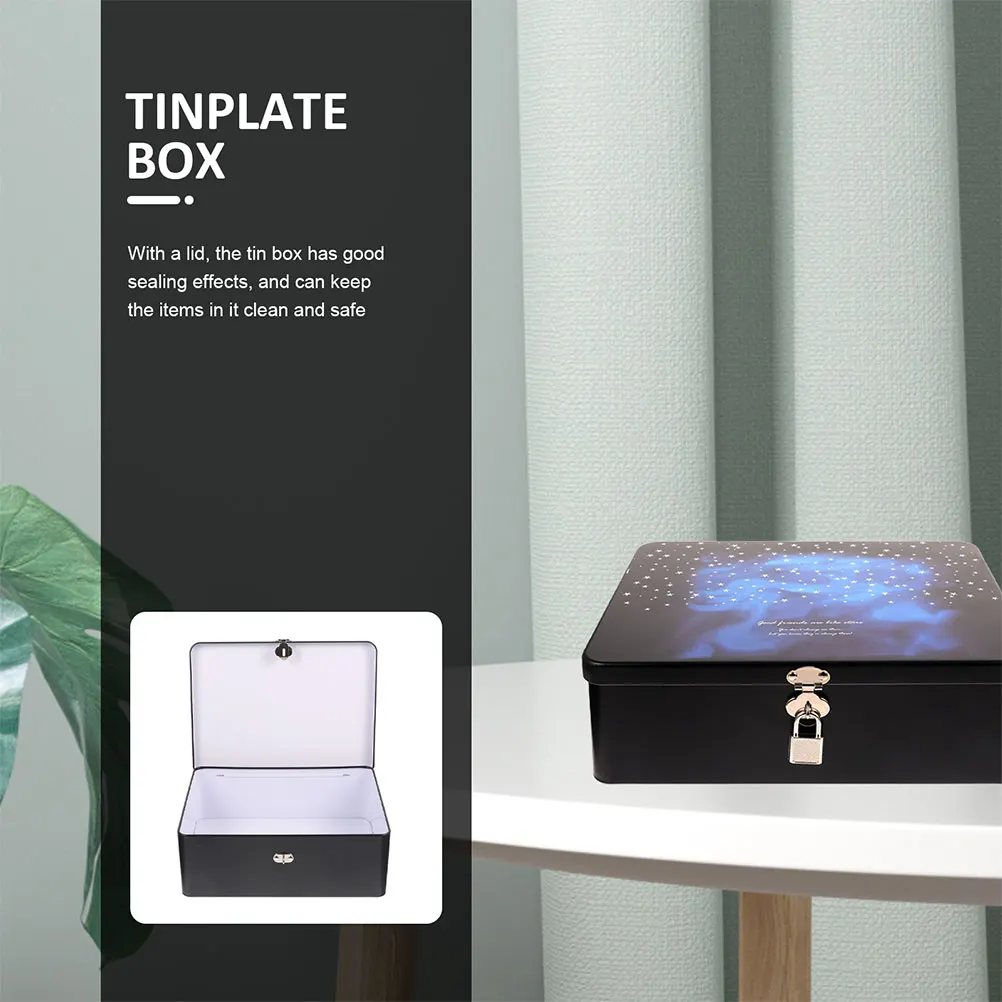 

Lockable Tin Box Jewelry Storage Display Gift Packaging Durable Metal Tin Case with Lock Key for Earrings Coins for Men