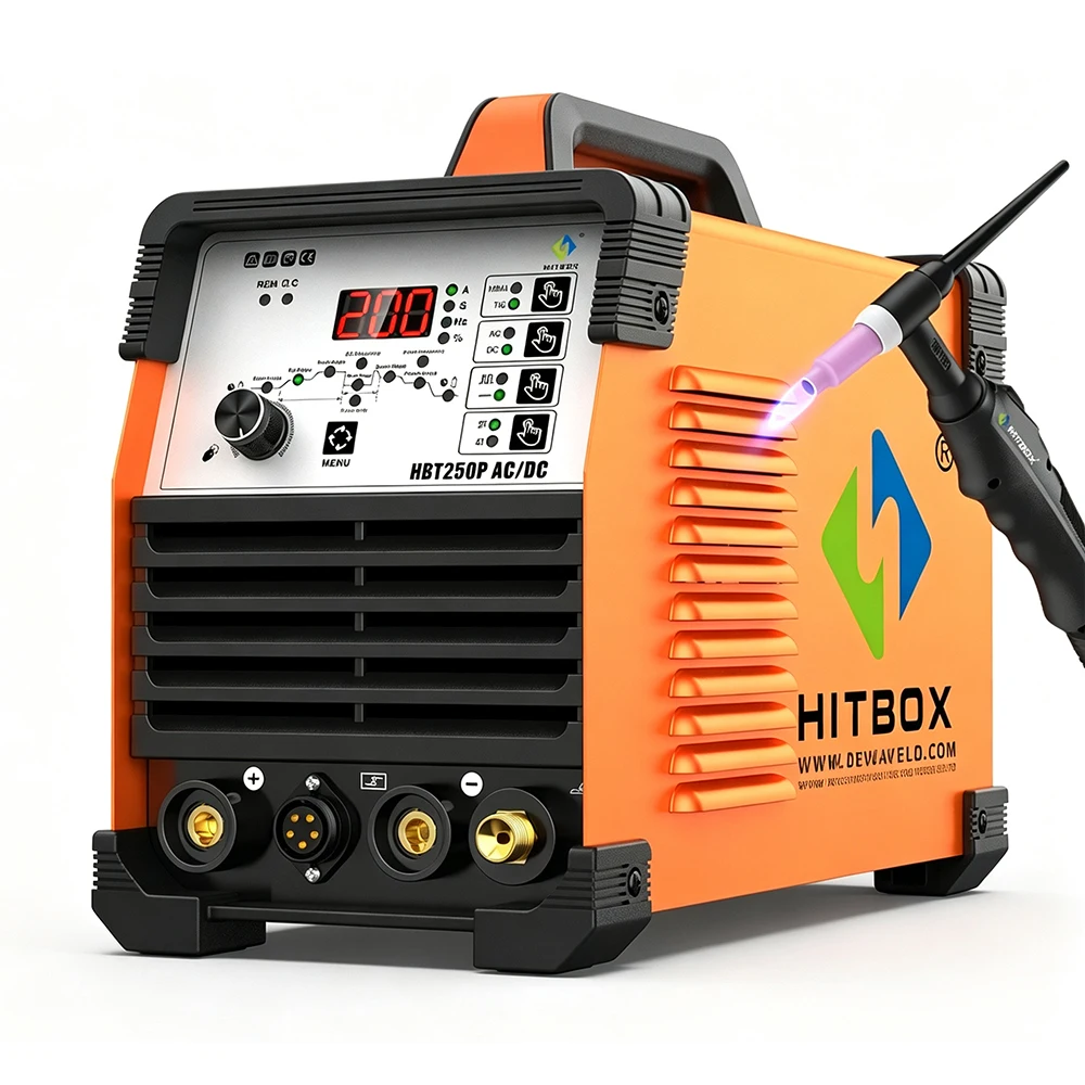 HITBOX 220V 200A 6 in 1 HF TIG Welder HBT250P AC/DC Aluminum Welding Machine MMA ARC Argon Precise Digital Pulse Stainless Welder 2T/4T Support Foot Pedal