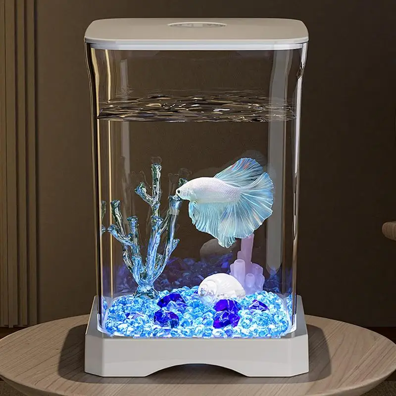 Betta Aquarium Tank 4K HD Desk Fish Tank Fish Bowl Small Aquarium Ornamental Aquarium Starter with LED Light for Home Offices