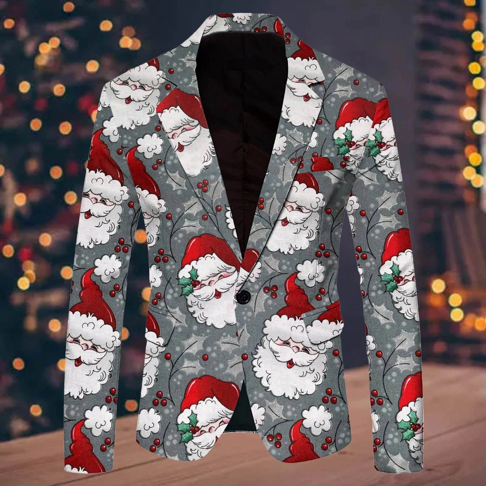 Fashion Santa Claus Print Suit Jacket Men\'s Christmas Coat Autumn Winter New Men Blazer Jackets For Men Christmas Party Jackets