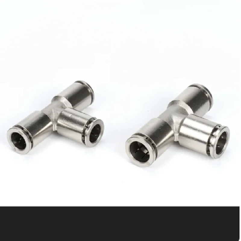 Metal Push Fit Pneumatic Fitting Straight Union & T Tee Connector Air Hose Quick Coupler 4mm 6mm 8mm 10mm 12mm PU Tube Air Compr
