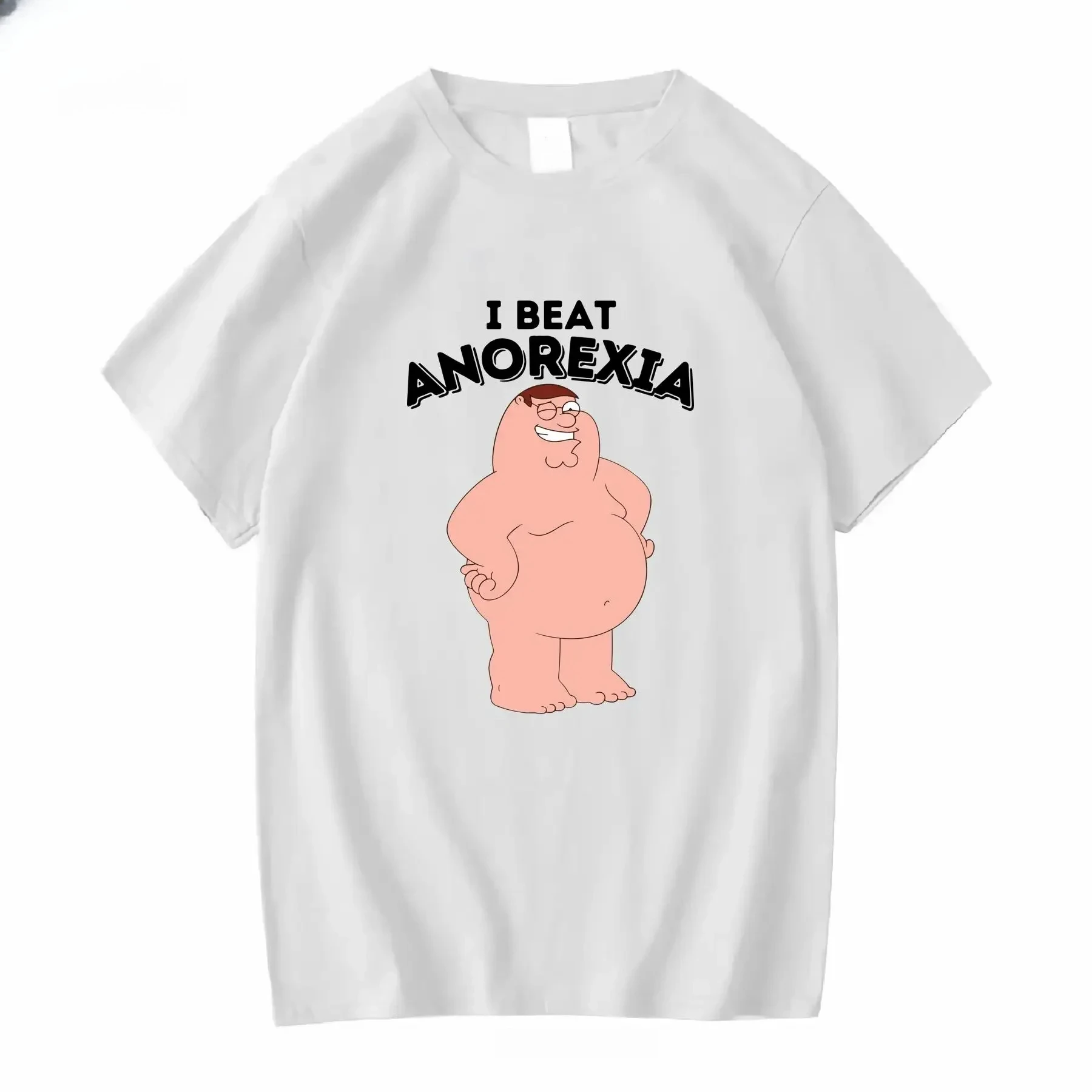 Camiseta Unisex Divertida de Peter Griffin con la Frase 'I BEAT ANOREXIA', Regalo de Cumpleaños, Estilo Vintage Lavado, Ropa Urbana Informal