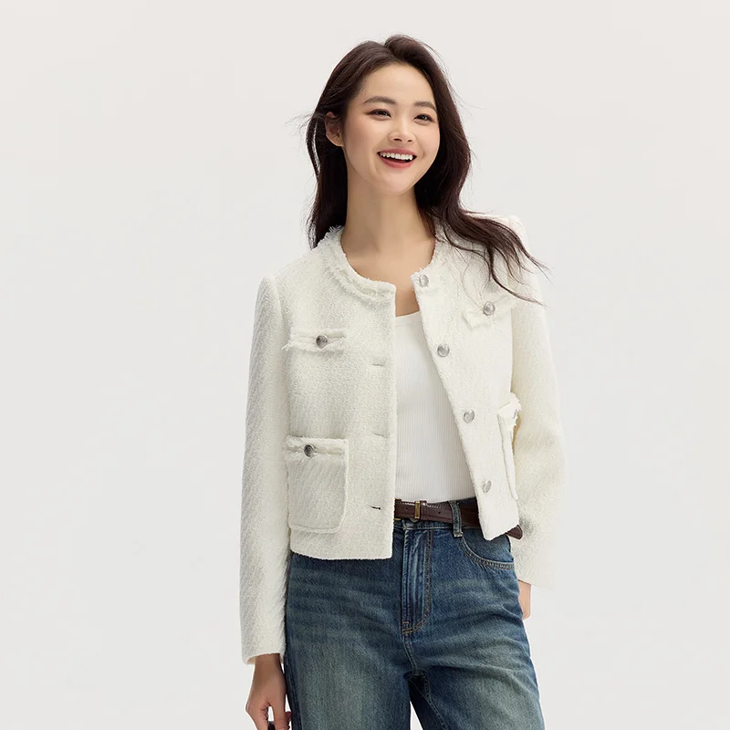 Semir-abrigo de manga corta para mujer, chaqueta ajustada con hombreras y borlas, elegante y suave, estilo carbón, novedad de 2024