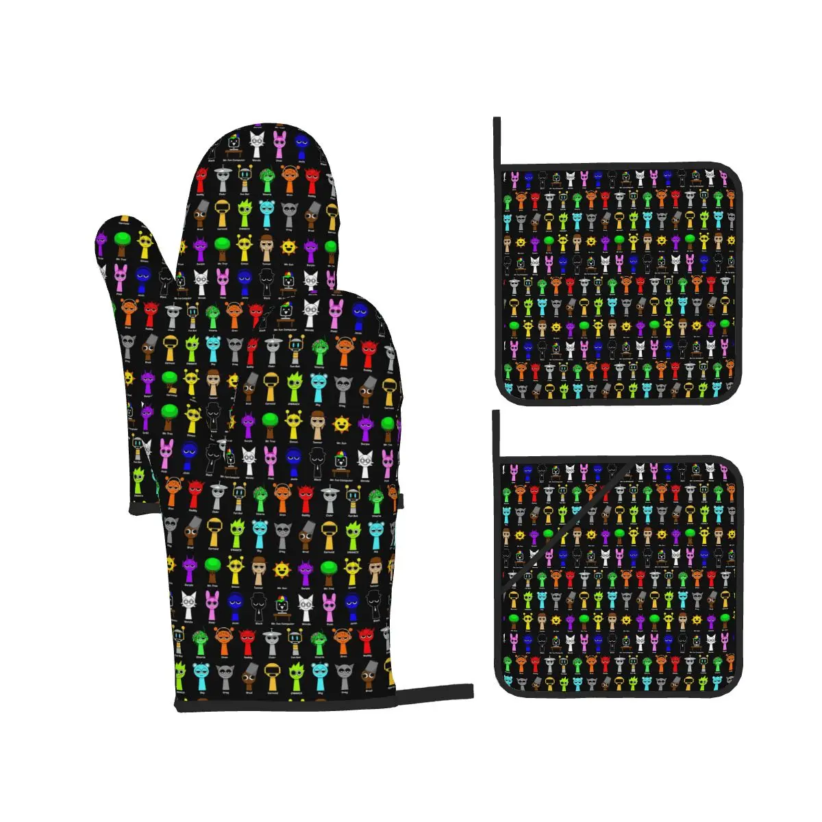All My Sprunki Game Toys Oven Mitts and Pot Holder Sets of 4 for Baking Kitchen Cooking Grilling Resistant Non-Slip Gloves