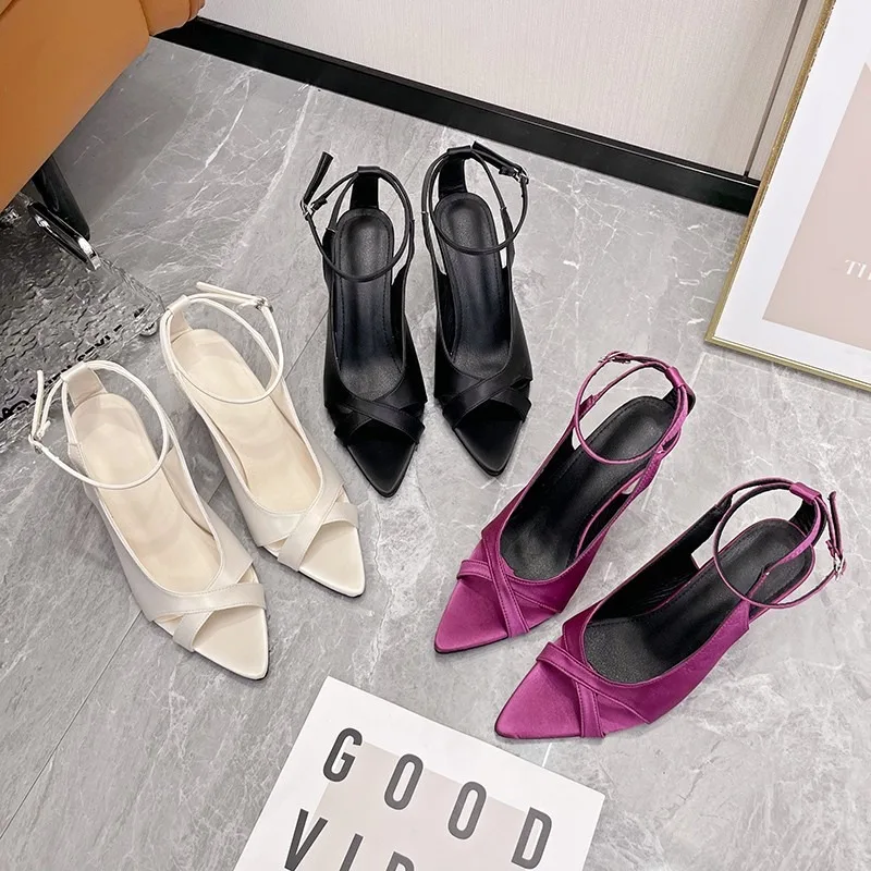 Women's Heels Sandals 2024 Spring Women Slingbacks Heels Shoes Sexy Dress Thin Heel Pointed Toe Ladies High Heels Women Sandals