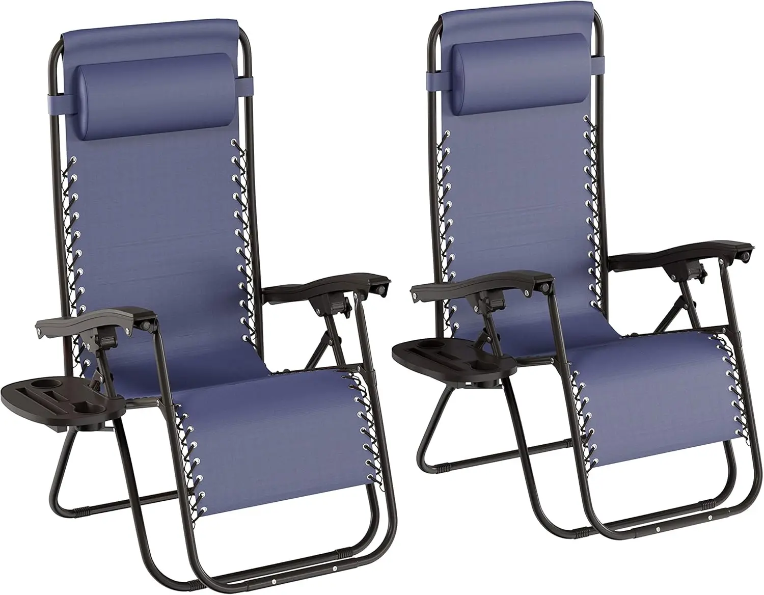 

Set Of 2 Zero-Gravity Chairs - Folding Patio Furniture - Outdoor Recliners With Side Table, Cup Or Phone Holder And Chair