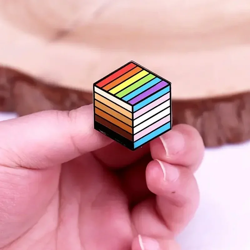 Inclusive Rainbow Cube Pin Pride Flag Brooch Progress Emblem