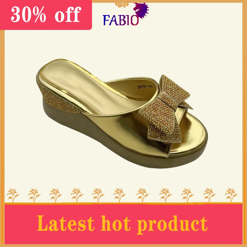 African popular luxury rhinestone bow design non-slip, height-raising, platform sandals high-end luxury party women's slippers