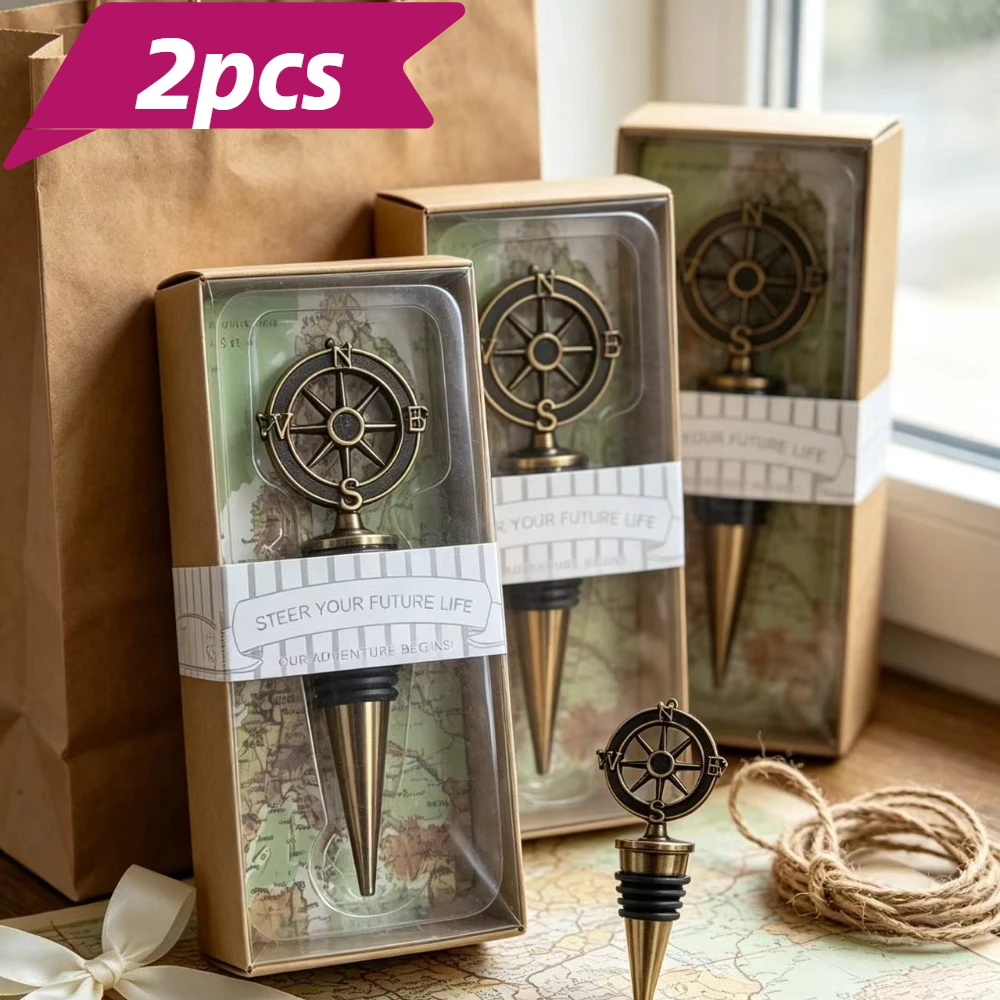 2pcs Compass Rudder Bottle Stopper Christmas Gifts Kitchen Accessories Metal Retro Wine Stopper Wine Bottle Stoppers