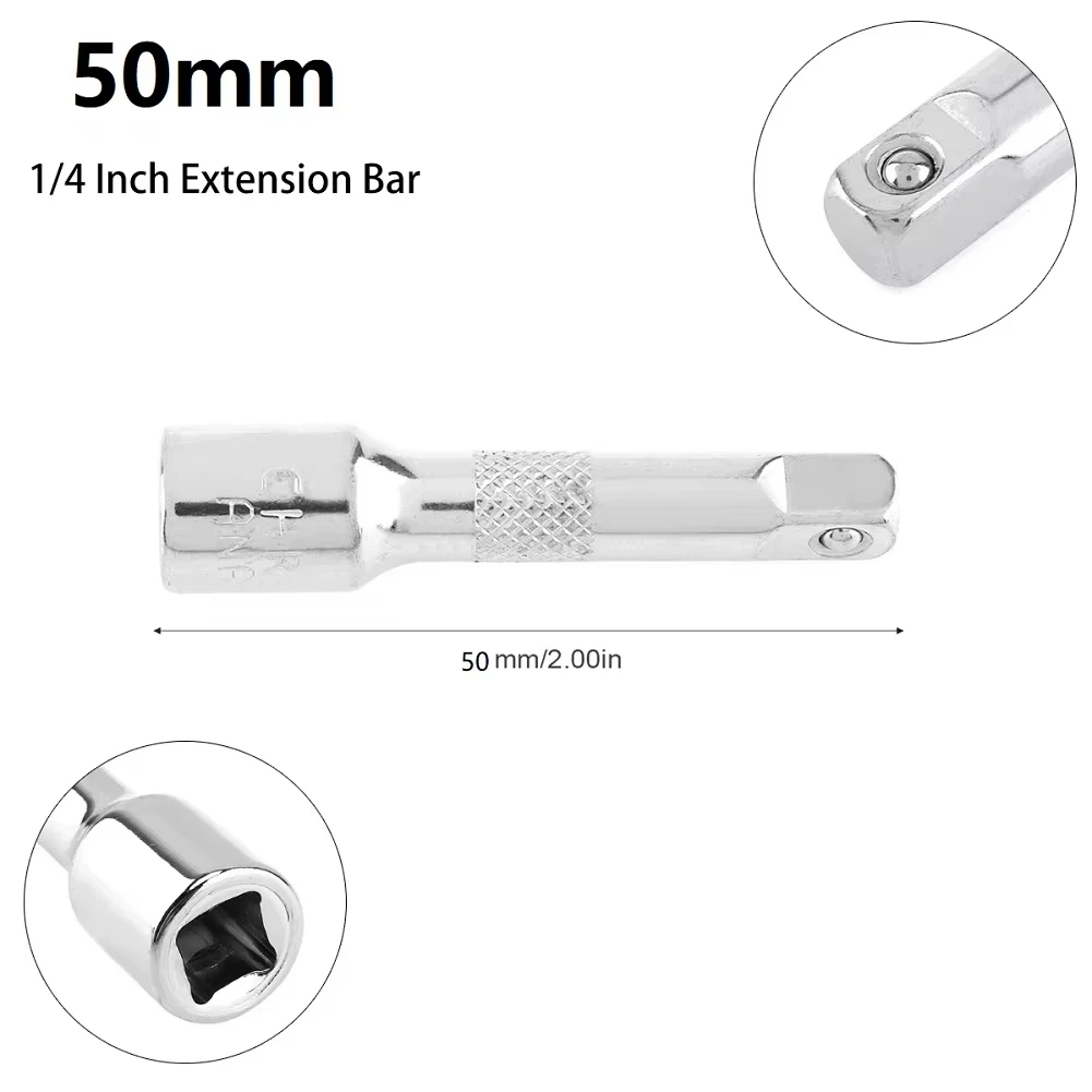 3pcs 1/4 Inch Socket Ratchet Wrench Extension Bar 50/75/100mm Long Bar Steering Sleeve Connecting Rod Socket Extender hand tool image 6