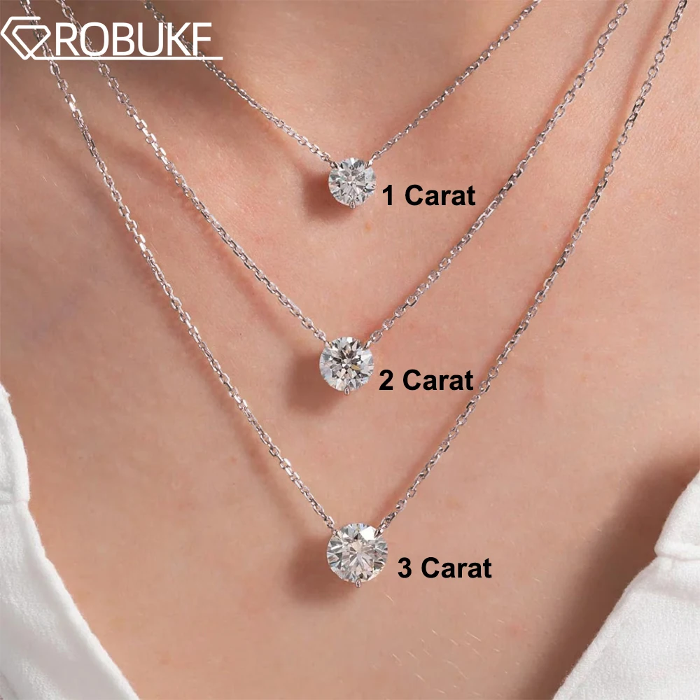 

Ожерелье с муассанитом 1CT 2CT 3CT для женщин, круглая огранка, лабораторный бриллиант, 100% стерлинговое серебро 925 пробы, классический кулон с 3 когтями, свадебные украшения