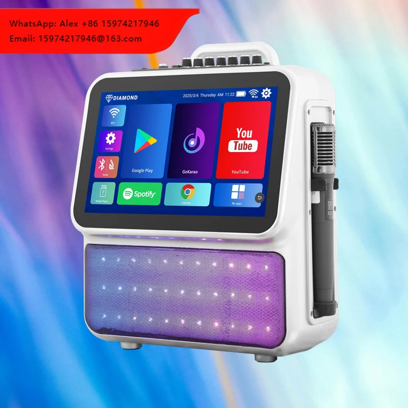Diamond Smart Speaker Exclusive Karaoke Machine Wifi Speaker Touch Screen 2 Pcs Wireless Microphone Portable Wireless Speaker