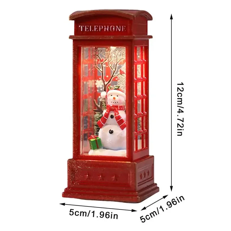 Christmas Red Vintage Luminous Phone Booth Lantern Christmas Tree Snowman Santa Claus Figurine in Telephone Booth Decoration