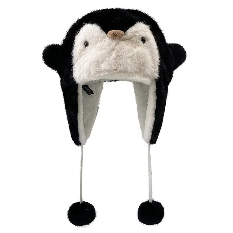 Berretto Lei Feng in peluche pinguino addensato Cappello invernale caldo con protezione per le orecchie per ciclismo Sci Copricapo unisex Cappello giocattolo carino