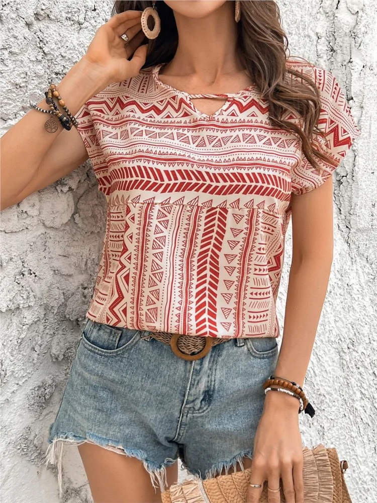 

Новая летняя женская модная рубашка с принтом, женские блузки, летние топы, женская одежда, женская рубашка с короткими рукавами
