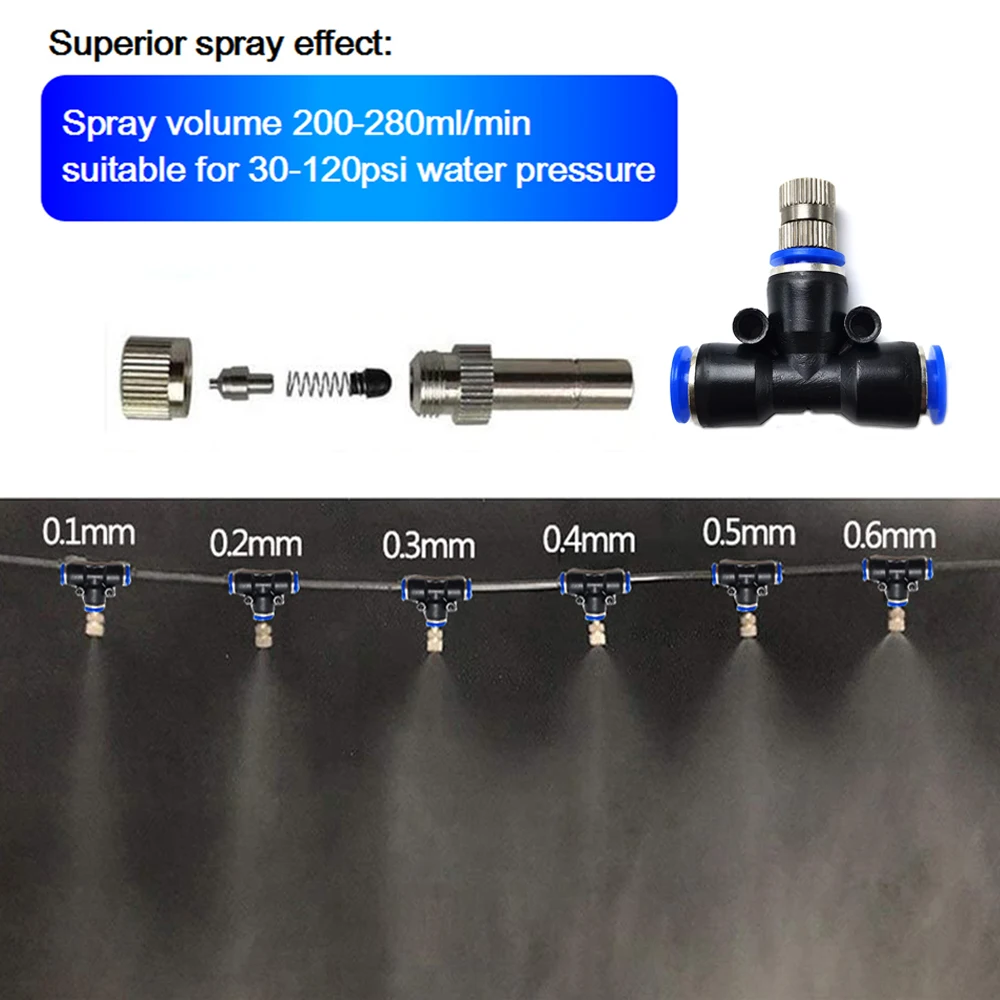 50 sztuk/pudło dysza zamgławiająca z blokadą szybkiego poślizgu/złącze Tee zraszacz do nawadniania ogrodu zraszacz nawilżający do podlewania