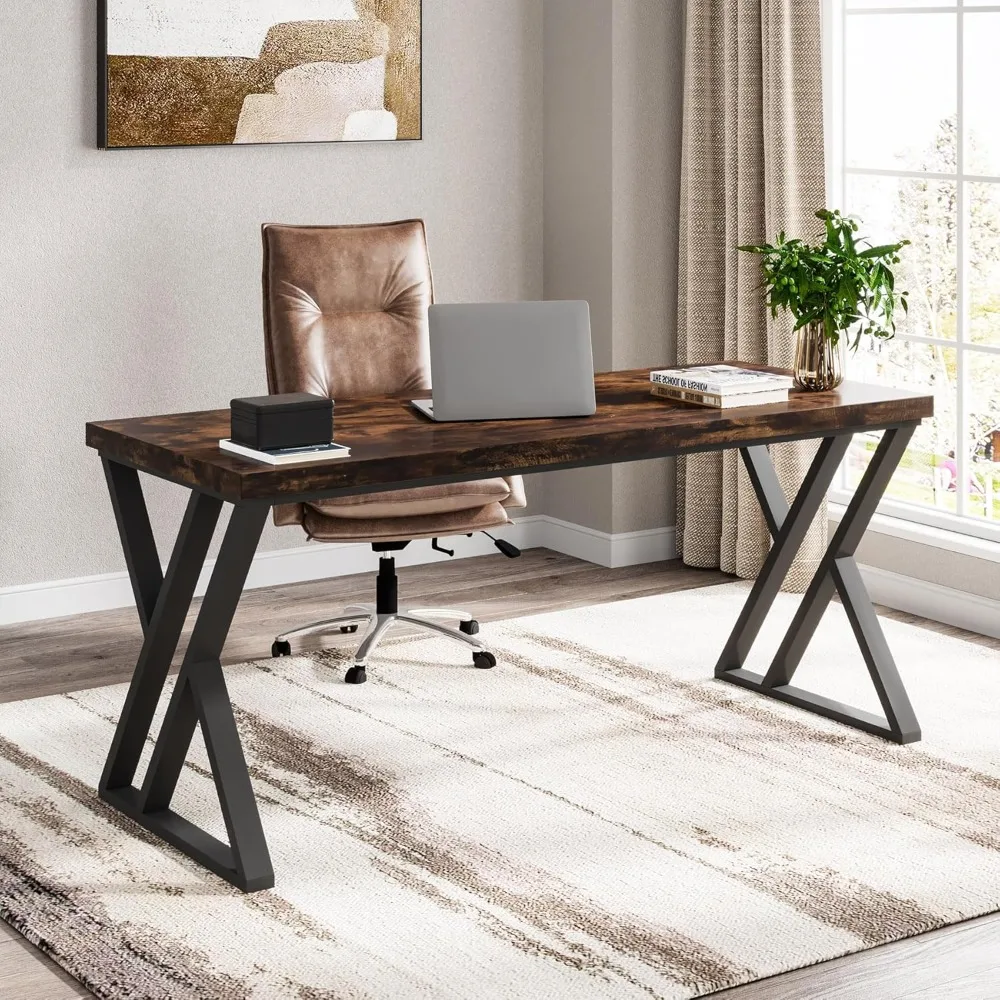 

Writing Computer Desk, Heavy Duty Study Desk with Z-Shaped Metal Leg, Modern Simple Home Office Computer Desk