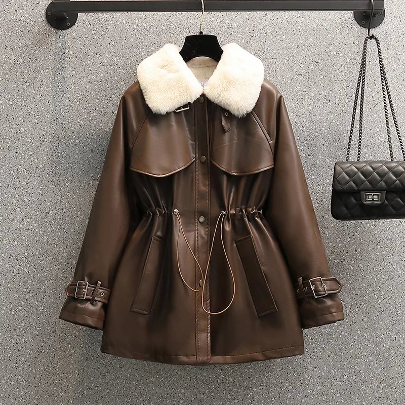 Jaqueta de couro feminina 2022 nova outono inverno jaquetas de couro feminino casaco moda fina engrossar quente parka outerwear