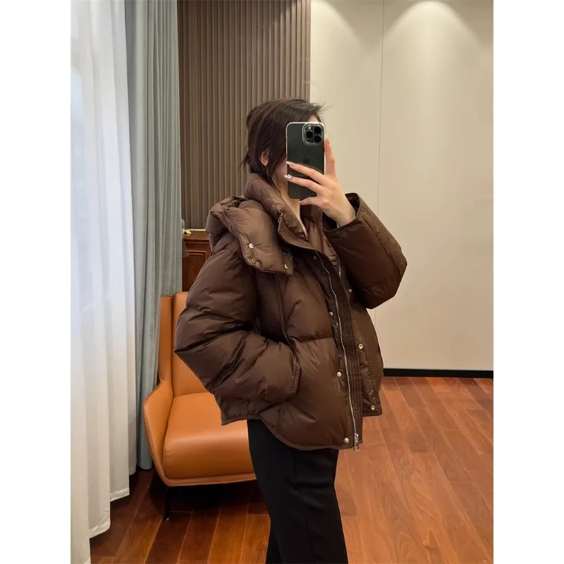 Korean Style Women Winter Cotton Padded Jacket Short Hooded Bread Coat Warm Outerwear