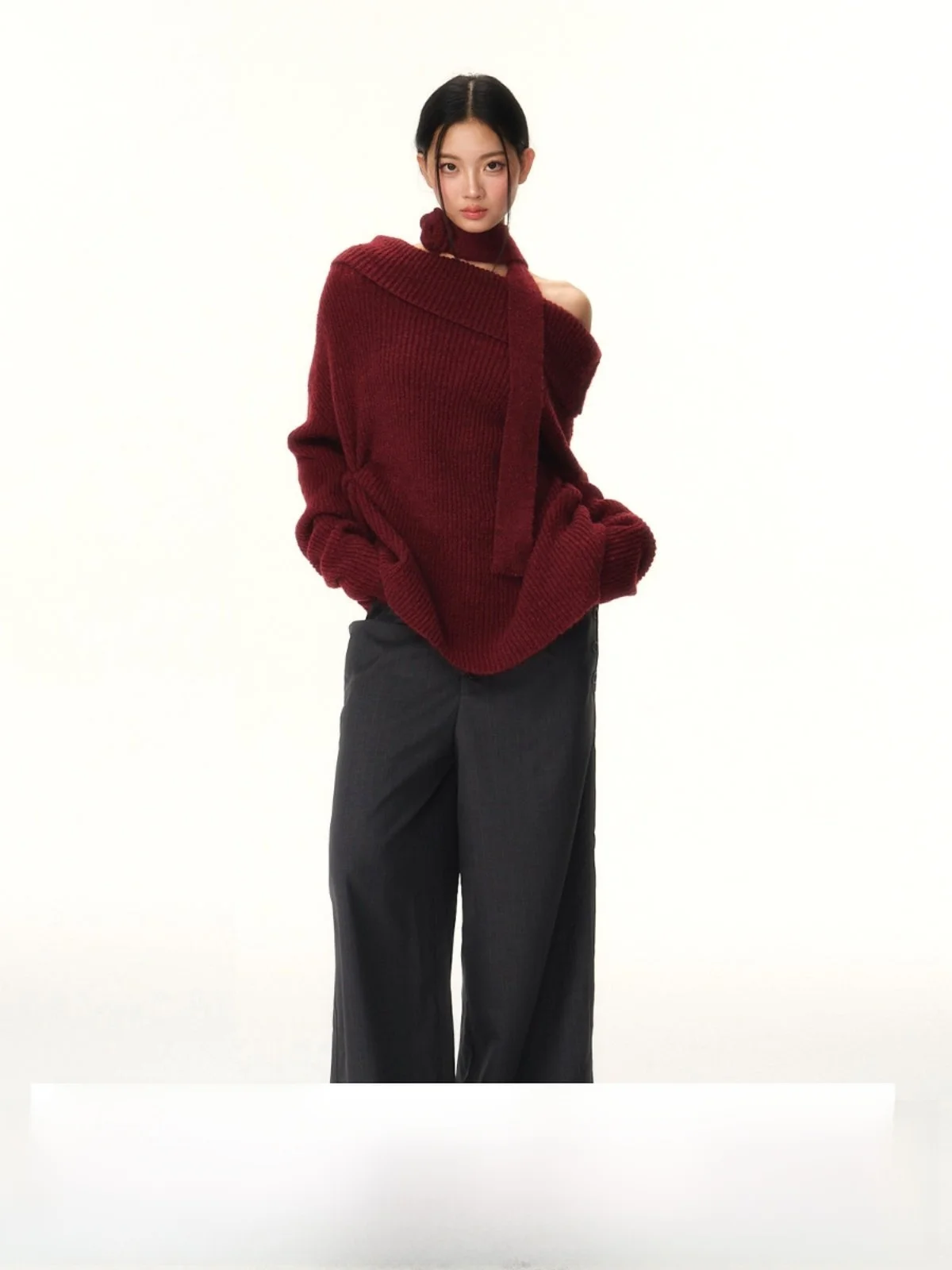 

RedBling Original Design Loose Lazy Feel Double Color Sweater Women's Faion Sweet Sle Long Sve One-oulder Knitwear