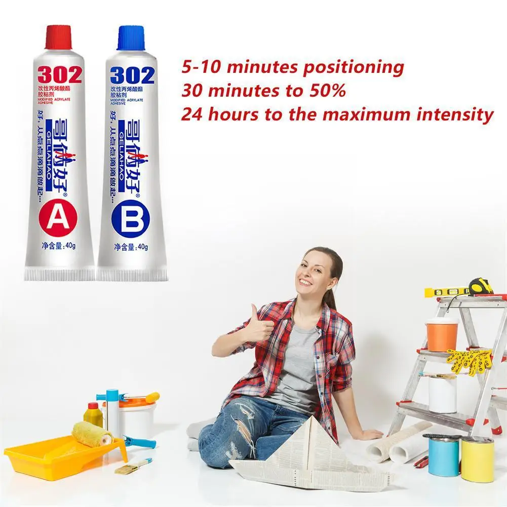 Quick-Drying AB Glue Strong Adhesion Metal Iron Aluminum Tile Wood Super 302 Glue Ceramic Glue Welding Temperature High E7G5