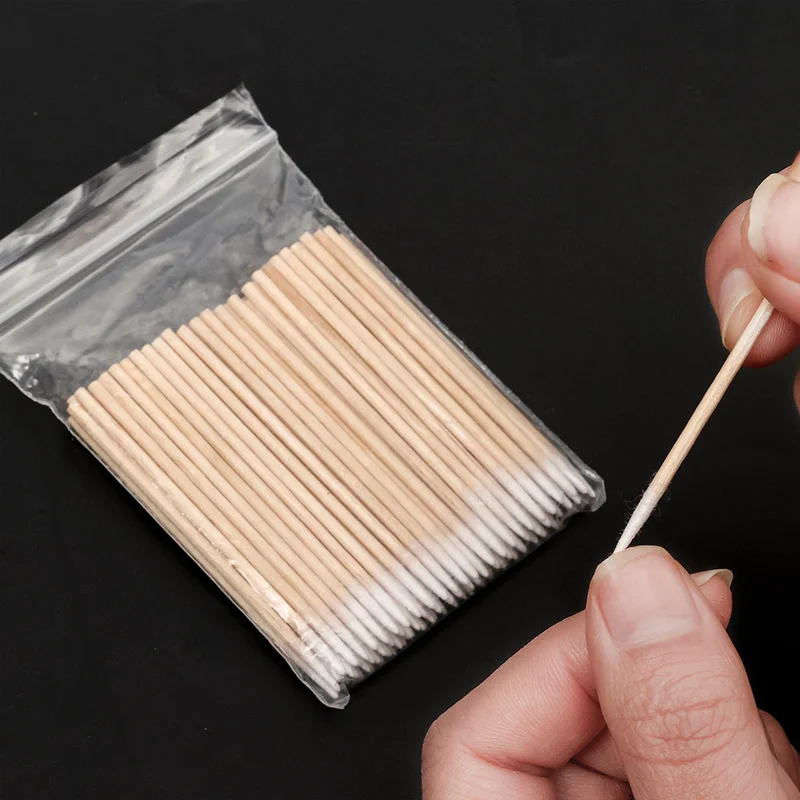 

500PCS Disposable Wooden Cotton Swabs Eyebrow Eyeline Lips Makeup Aid Tools Ultra-fine Tip Head Nails Ear Cleaning Cotton Sticks