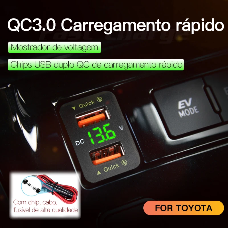 Novo carro usb toyota carregador 12v 24v adaptador duplo usb 4.2a corolla hilux soquete isqueiro para telefone inteligente voltímetro