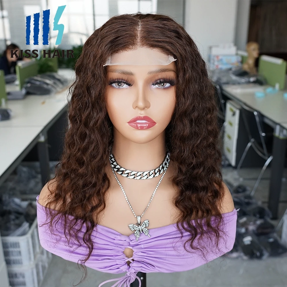 Color #2 #4 Deep Wave 4x4 Lace Front Wigs Dark Brown Wavy Brazilian Human Hair Wig 32 Inch Closure Wigs Ready to Wear 150%