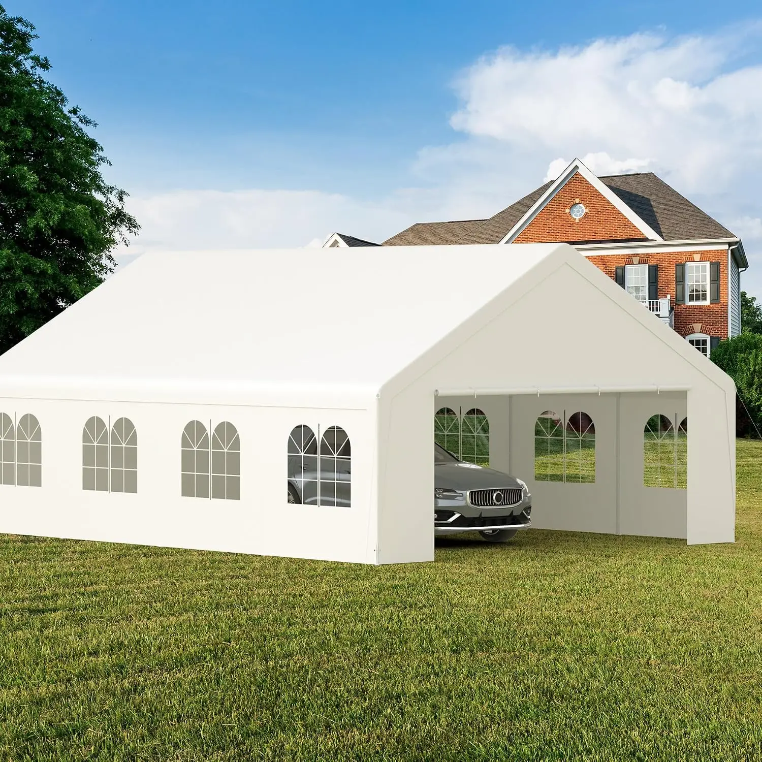 Reinforced Large Tent with Roll-up Visual Windows, Removable Sidewalls & Doors, for Wedding/Outdoor Events/Car Storage