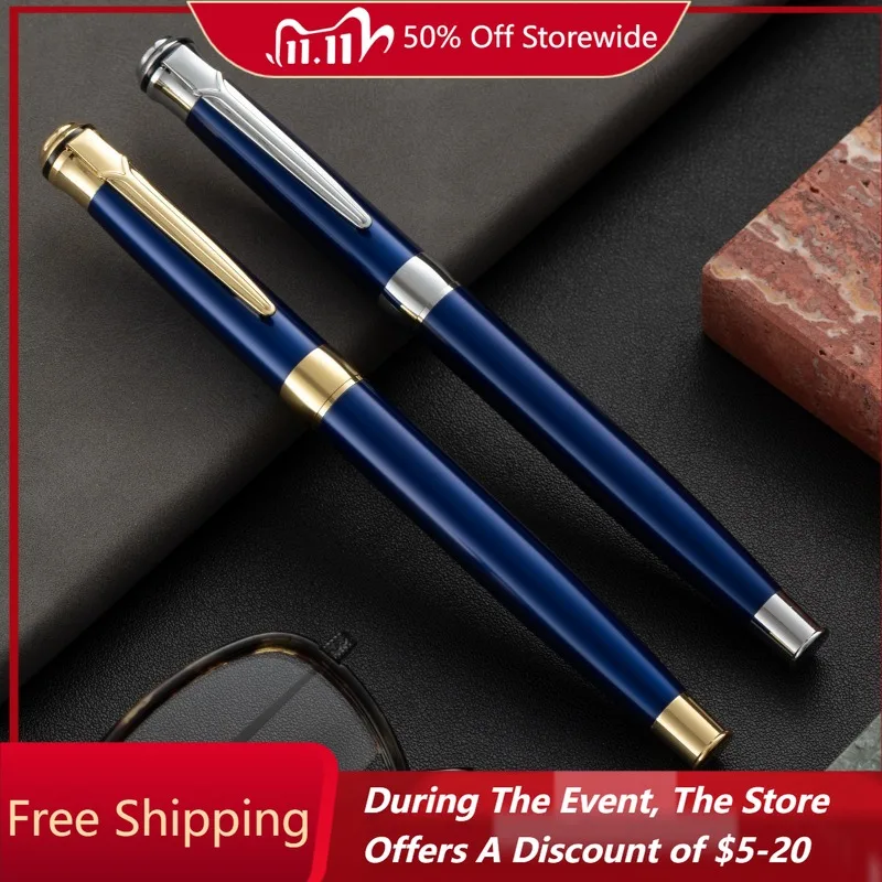 

HULAISHI Luxury Silver Blue Business Metal Fountain Pens EF/F/M 0.38/0.5/0.7mm Nib Converter Included Calligraphy Journaling Pen