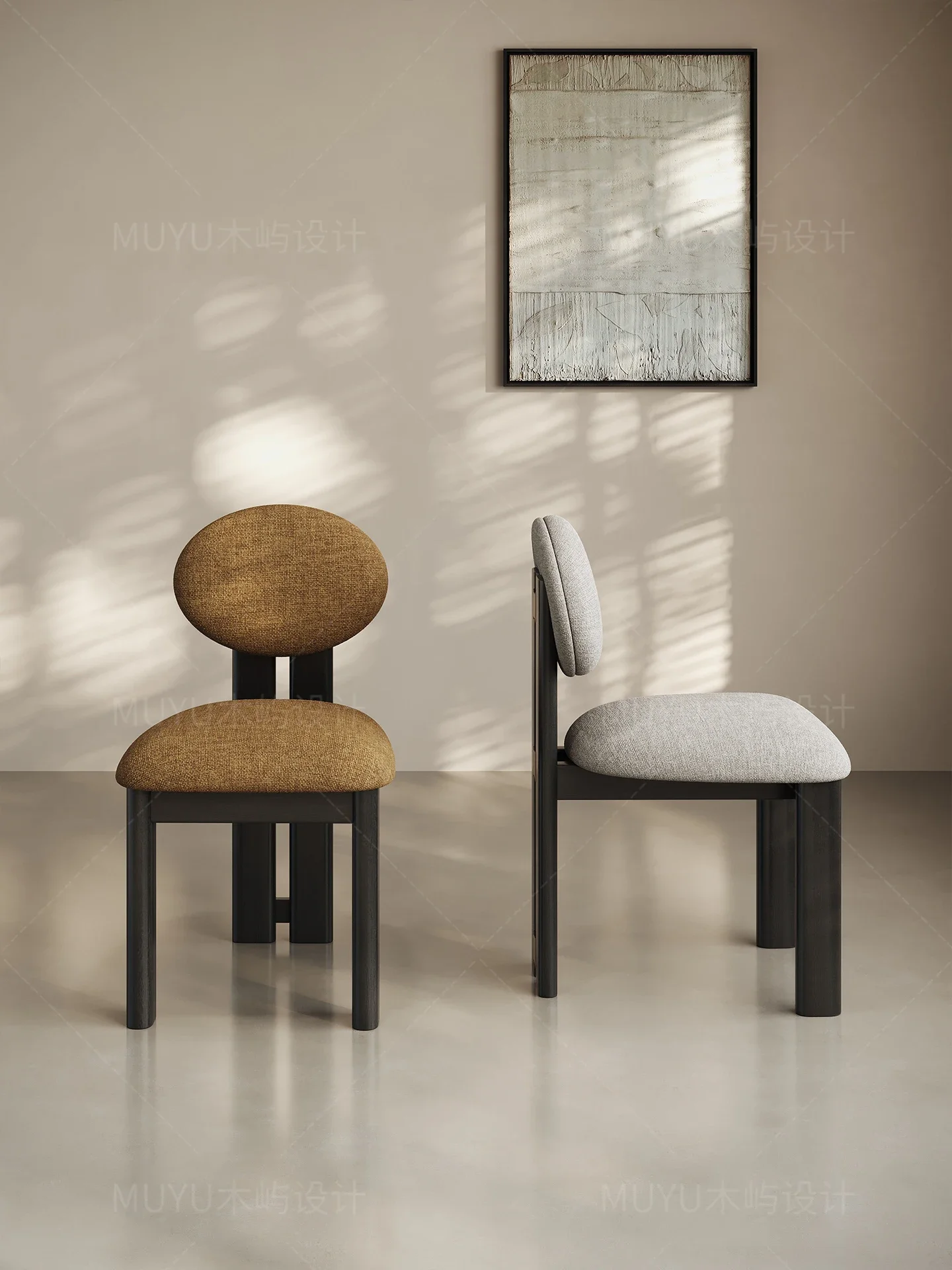 Nordic solid wood dining chair, high-end household medieval back chair, imported fabric wabi-sabi