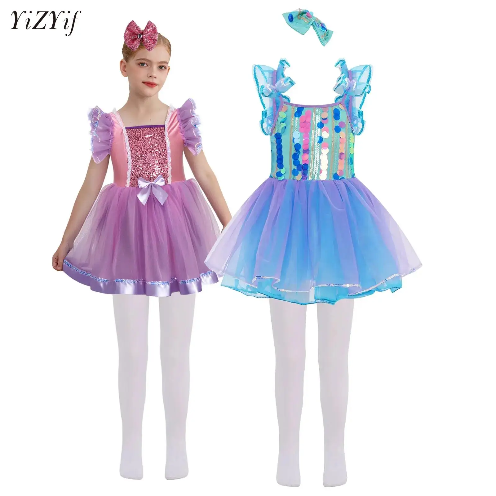 

Kids Tutu Skirts Leotard Sequined Layered Modern Dance Tutu Dress Girls Jazz Dance Costume Children Wedding Princess Dresses