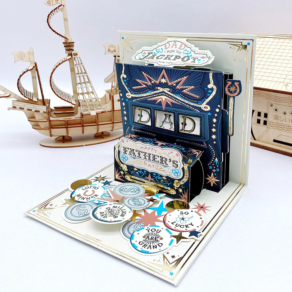 ใหม่บัตรอวยพรวันพ่อเครื่อง Monopoly การ์ดอวยพรสามมิติขอบคุณของขวัญพ่อการ์ดข้อความที่สวยงาม