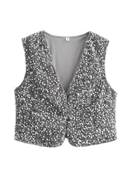 Women's new classic casual heavy industry velvet sequin V-neck vest jacket women's short coat