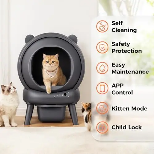 Automatic Self Cleaning Litter Box, App Control with Safety Sensors | Automatic Cat Litter Box, Noise & Odor Control