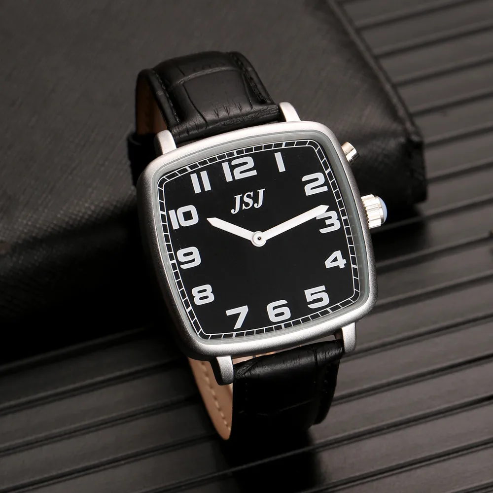 Square English Talking Watch with Alarm,Speaking Date and Time,Black Dial