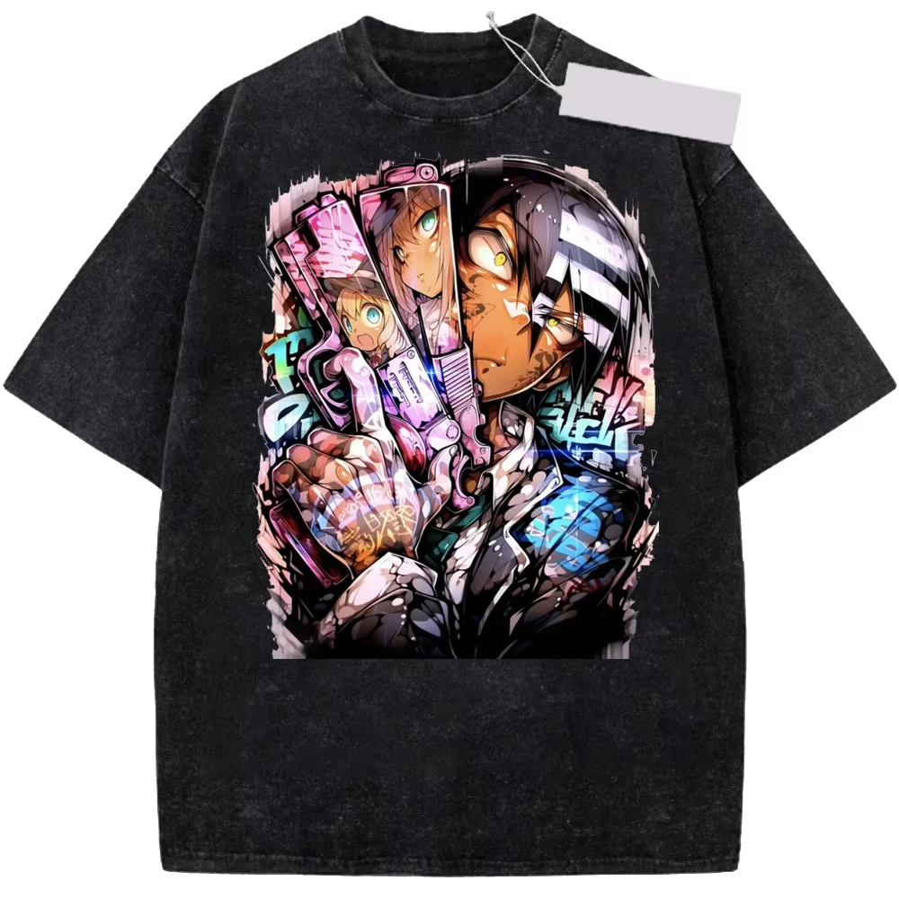2026 Hot Sale Vintage Washed Anime Soul Eater Print T-shirt Y2K Men Women Trendy T-shirt Cotton Loose Streetwear Daily T-shirt