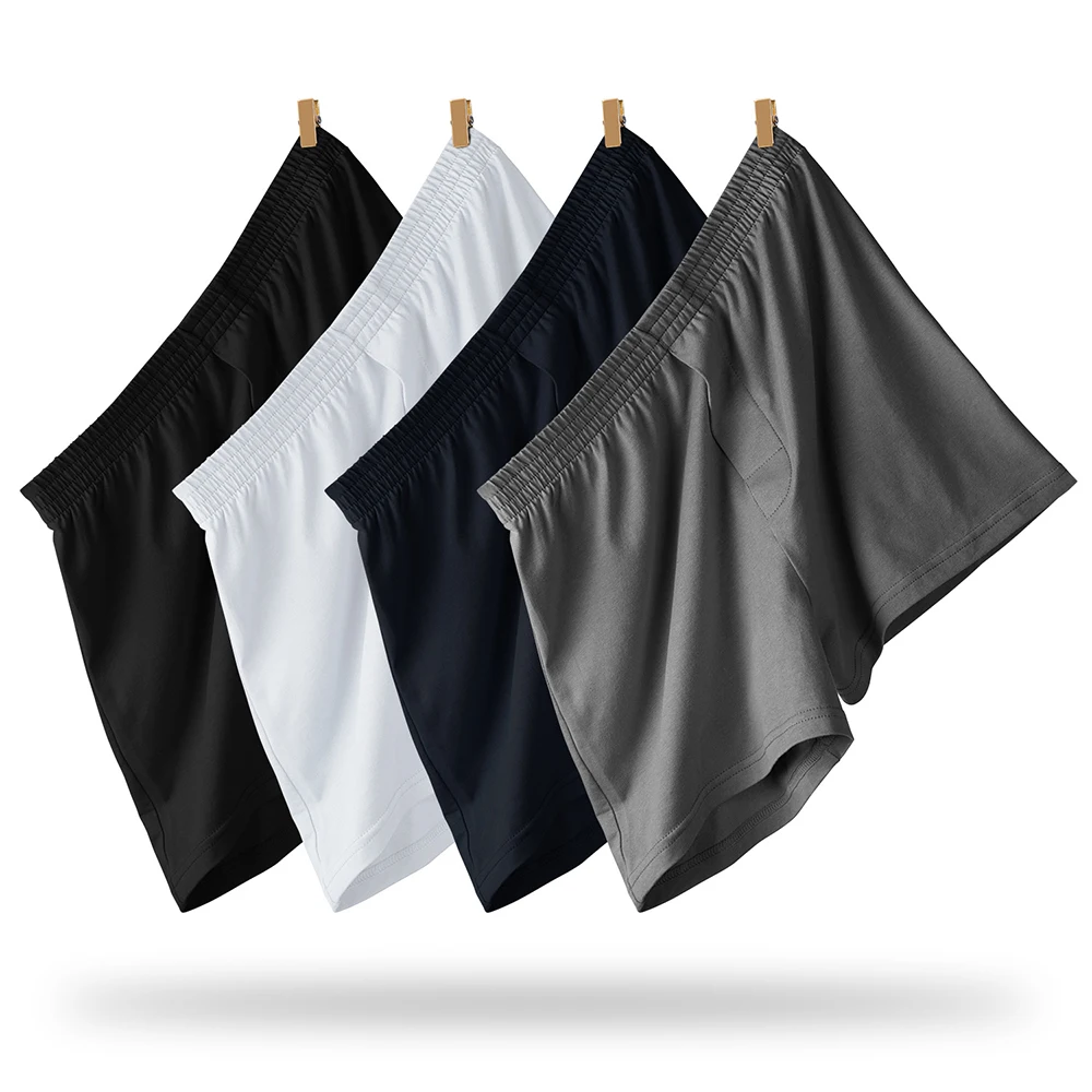 4PCS/Set M-3XL 100% Cotton Big Size Pajama Pants High-elastic Men\'s Panties Breathable Solid Boxers&Briefs False Open Underpants